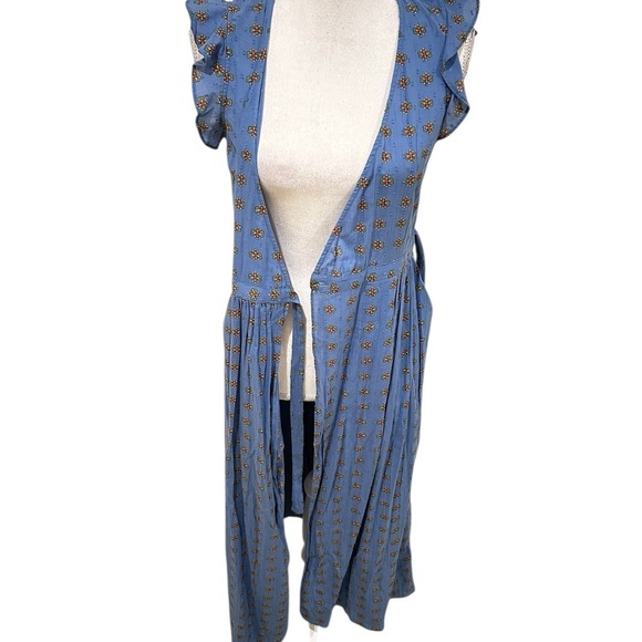 & Other Stories Blue orange floral Midi wrap cotton Dress flutter sleeve size 0 - Picture 11 of 16